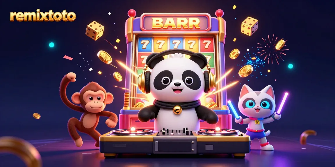 Experience the thrill with remixtoto in this vibrant casino-themed scene showcasing a DJ panda and exciting gaming elements.