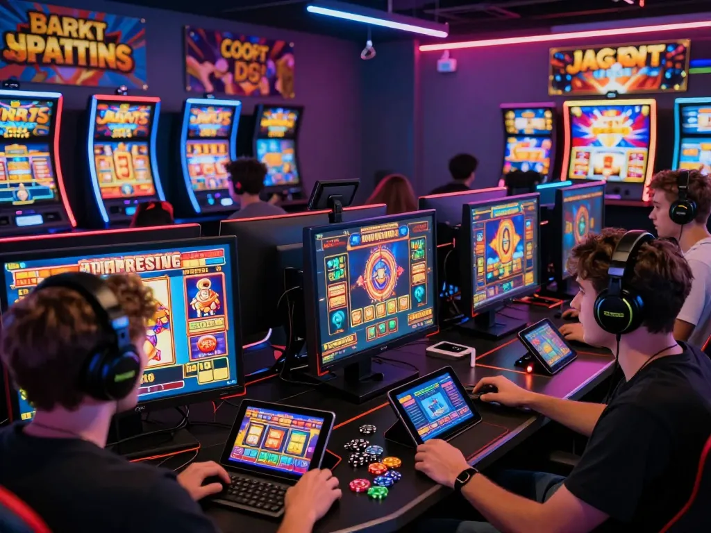 Pemain menikmati pengalaman mereka di permainan slot menarik Virus88 di ruang permainan yang cerah.