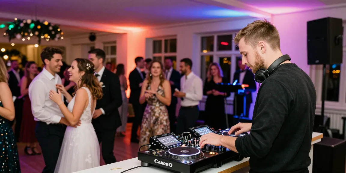 Hochzeit DJ Berlin, professionelle Musikmischung und tanzende Gäste in festlicher Atmosphäre.