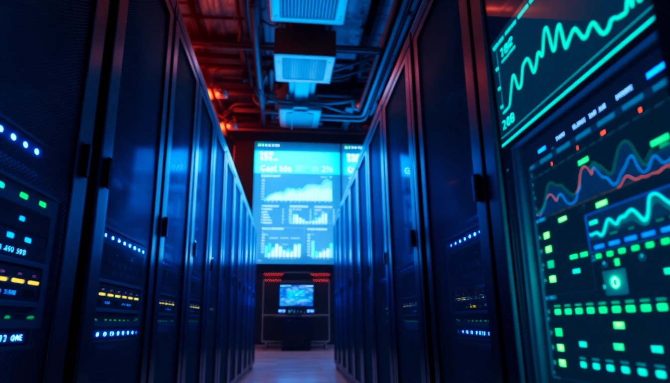 Showcasing network management solutions in a dynamic data center environment with modern servers.