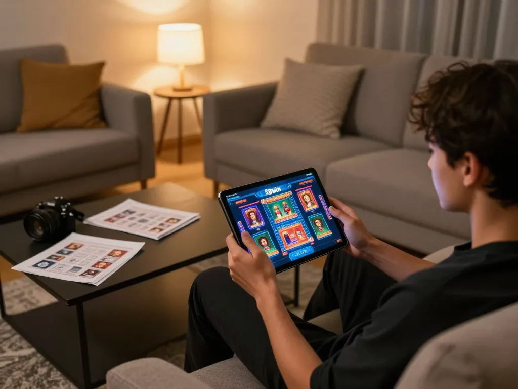 Player engaging with the 58win app on a tablet, immersed in online casino game