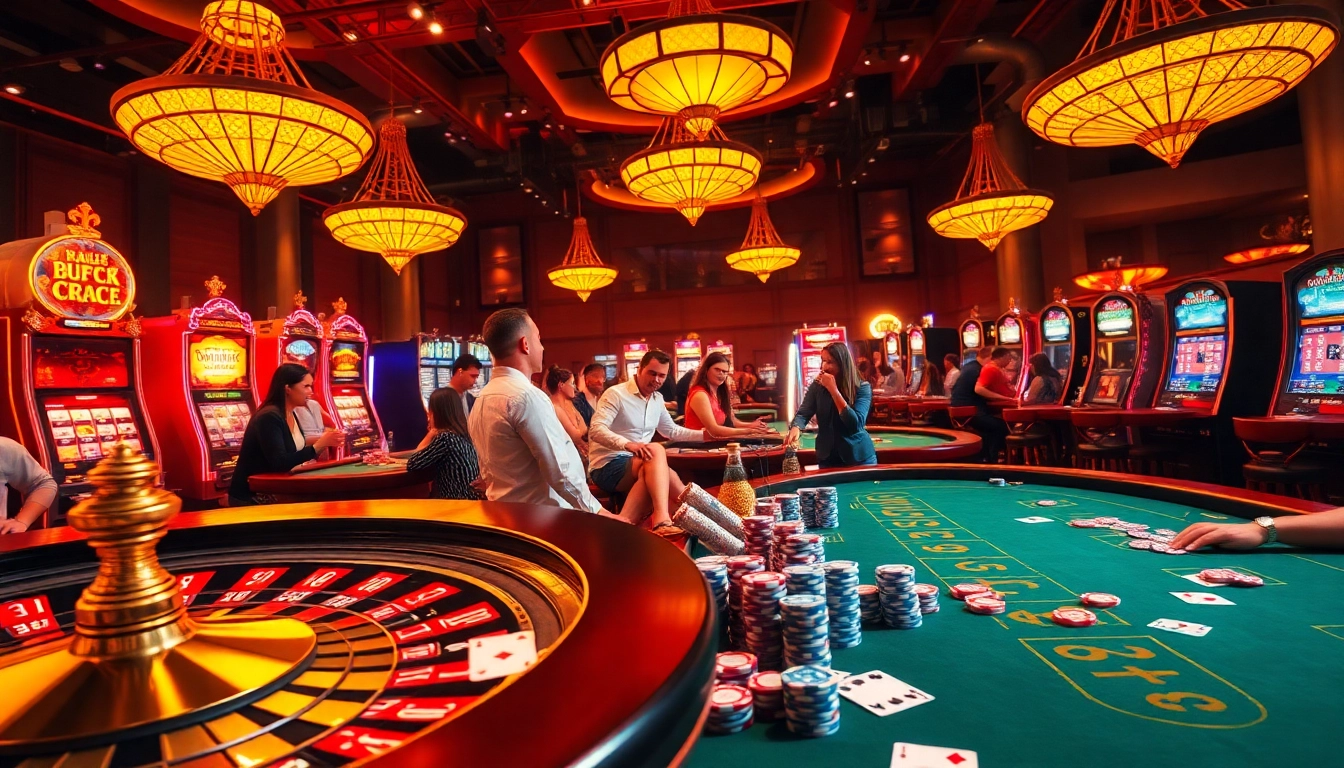 KPI4D casino scene showing players enjoying roulette and blackjack with chips and cards.