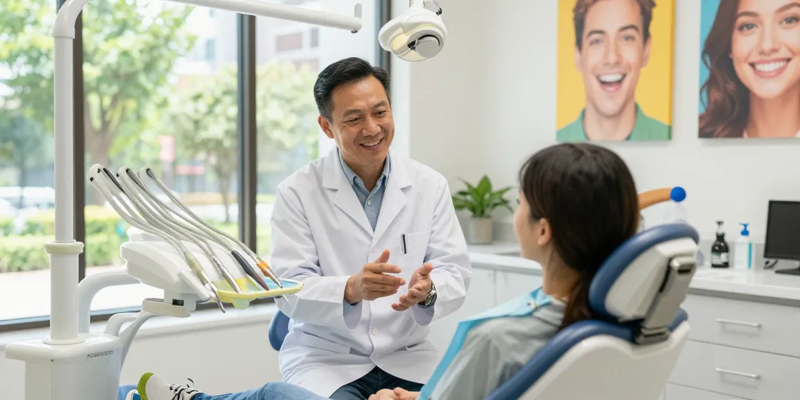 Best dentist in Mooresville discussing treatment with new patient in a welcoming dental office.