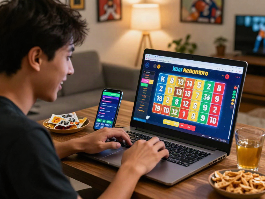 Kebuntoto online lottery experience with a bettor focused on winning numbers and engaging atmosphere