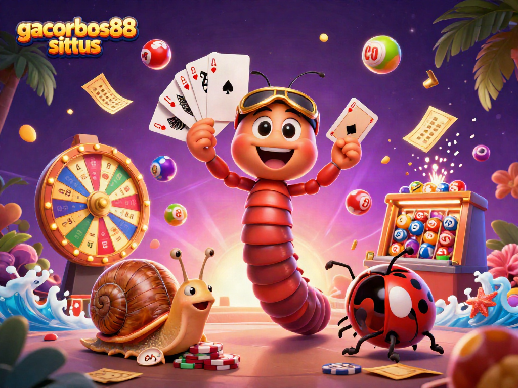 Engage with gacorbos88 situs through this vibrant 3D casino illustration depicting a lively gaming scene.