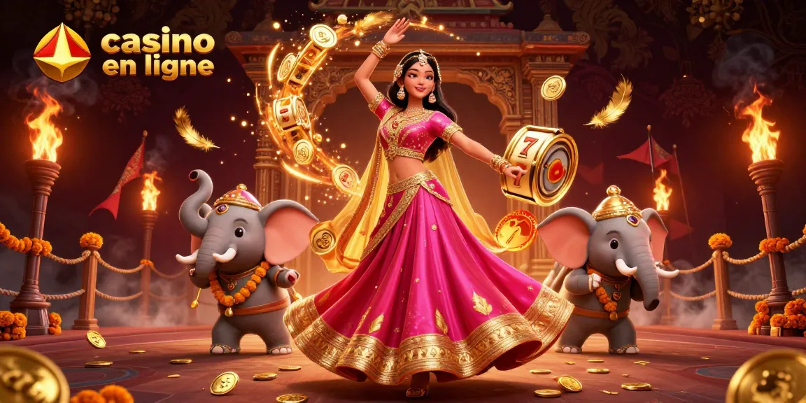 Engagez-vous dans une scène dynamique de casino en ligne mettant en vedette une femme asiatique vibrante et un éléphant de dessin animé.