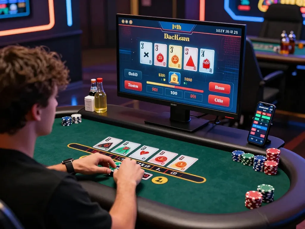 Dynamic online baccarat gaming scene with vibrant graphics, showcasing a player engaged in live dealer excitement and modern betting environment.