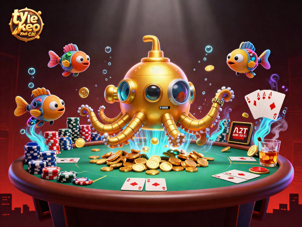 Bet on ty le keo nha cai with thrilling underwater scenes featuring poker elements.