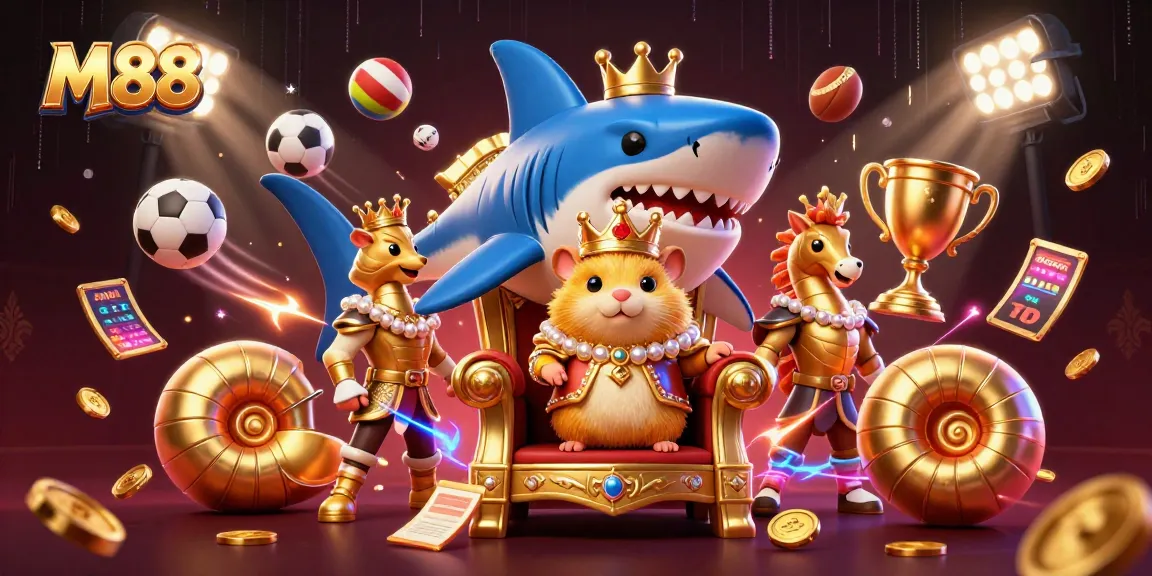 M88 engaging gamblers with thrilling sports betting action amidst a vibrant casino scene.