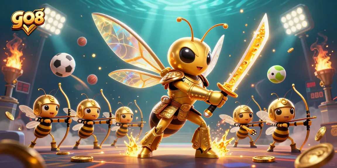 Bet on go 88 in a dynamic 3D casino scene with golden hornet and sports elements.