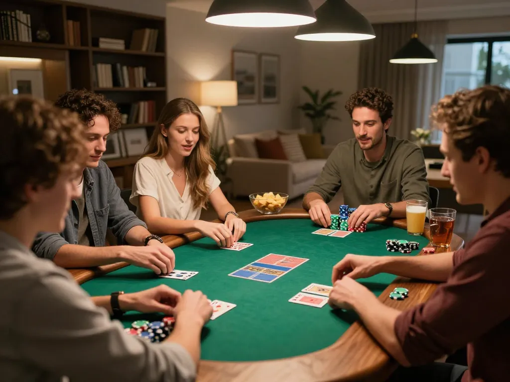 Friends enjoying an entertaining poker night featuring top quality widgets for a perfect game