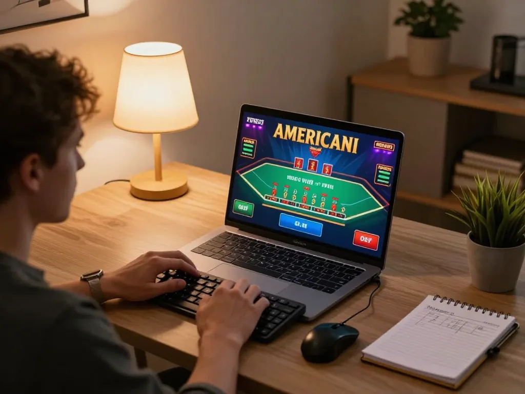 Playing casino online americani on a laptop at home, creating a cozy atmosphere for strategic gaming.