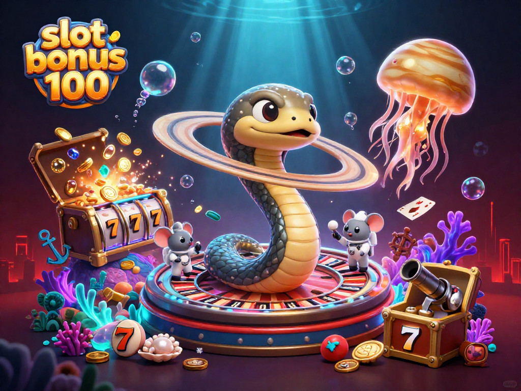 Experience the thrill of slot bonus 100 as astronauts bet on cosmic roulette in an animated casino scene.