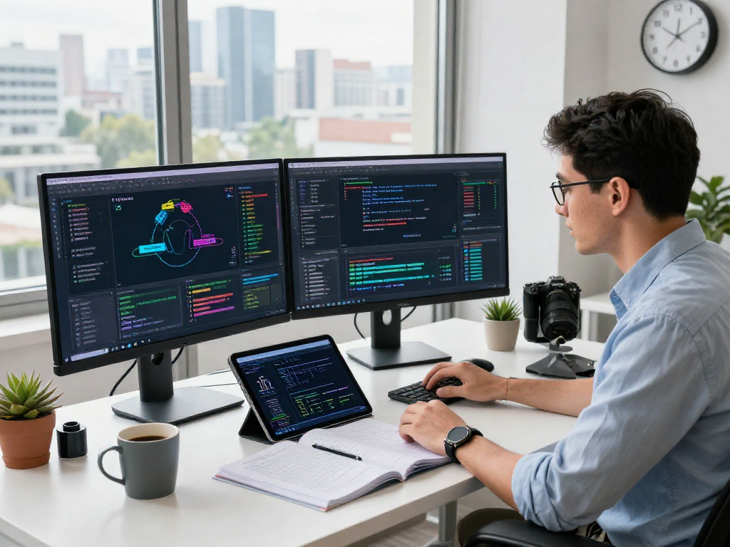 Data scientist analyzing AI models in a modern workspace, emphasizing the crush on ai theme.