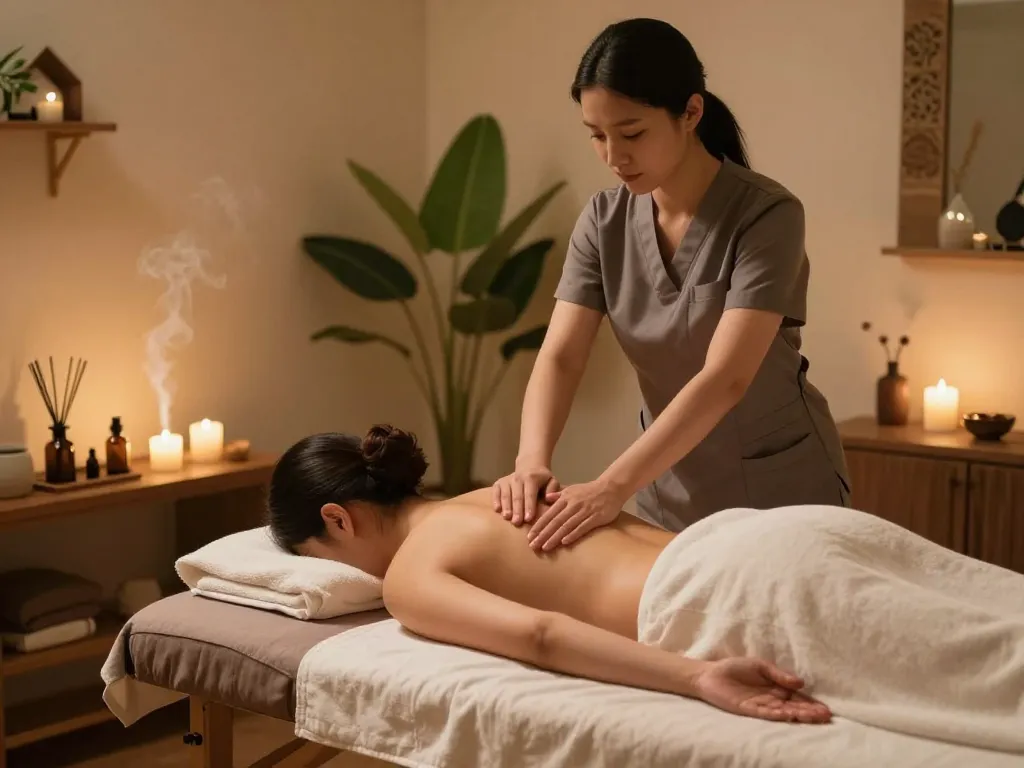 Swedish massage therapy scene featuring a professional therapist providing a relaxing massage in a serene spa environment.