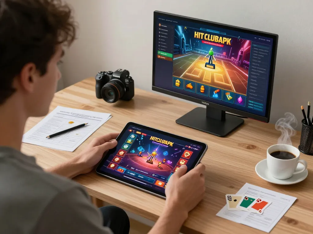 Engaging in the hitclubapk game with focused strategy during cozy home gaming session.