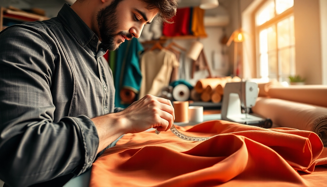 Stoffen voor kleding maken in een creatieve naaiwerkplaats met kleurrijke textielen.