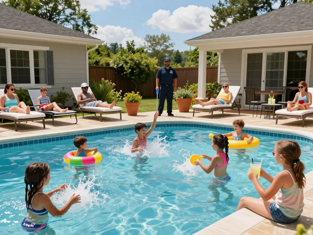 Dolphin Pool Services team ensuring a perfect family pool experience during summer.