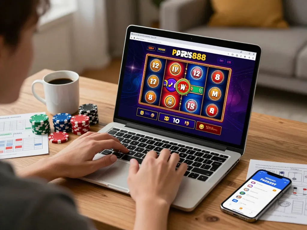 Engaging gameplay on Paris888 displayed on a laptop in a warm and inviting home setting.