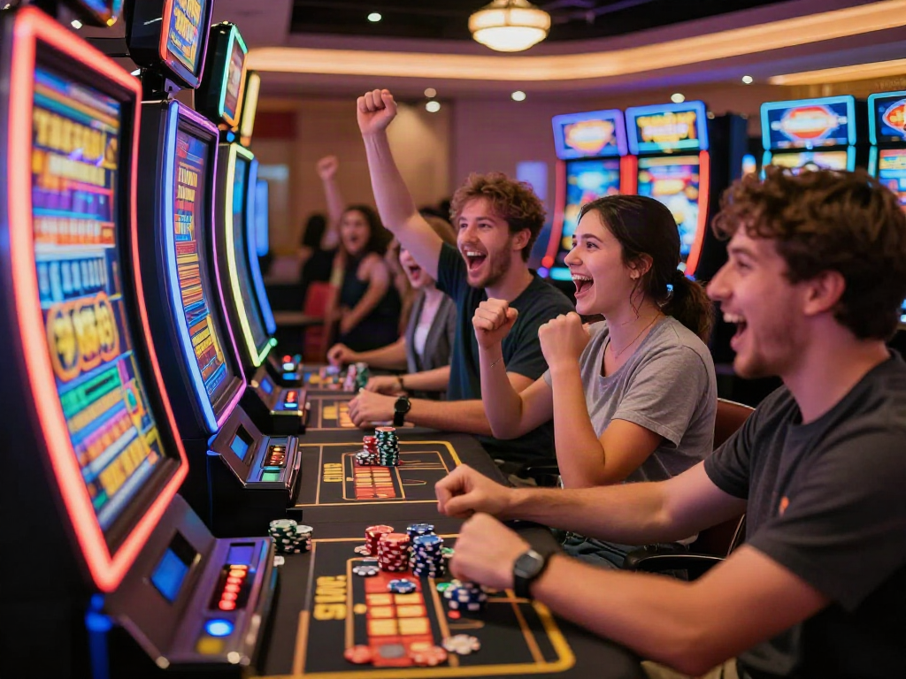 Slot bonus new member 100 excitement in a vibrant casino atmosphere.