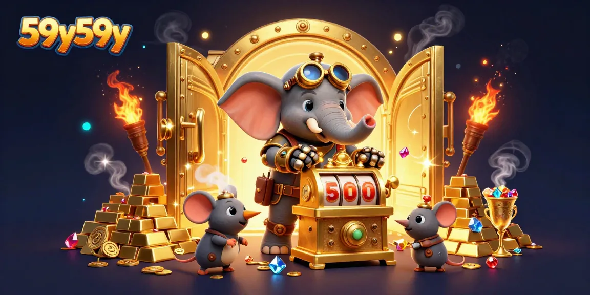 Desfrute de grandes ganhos no 59y59y enquanto o elefante engenheiro opera uma máquina caça-níqueis.
