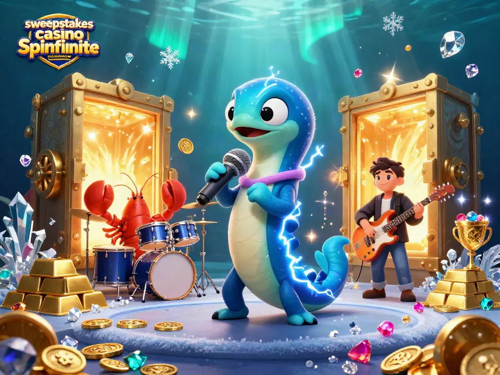 Engage with sweepstakes casino promo code spinfinite as electric eel DJ entertains at a vibrant underwater stage.