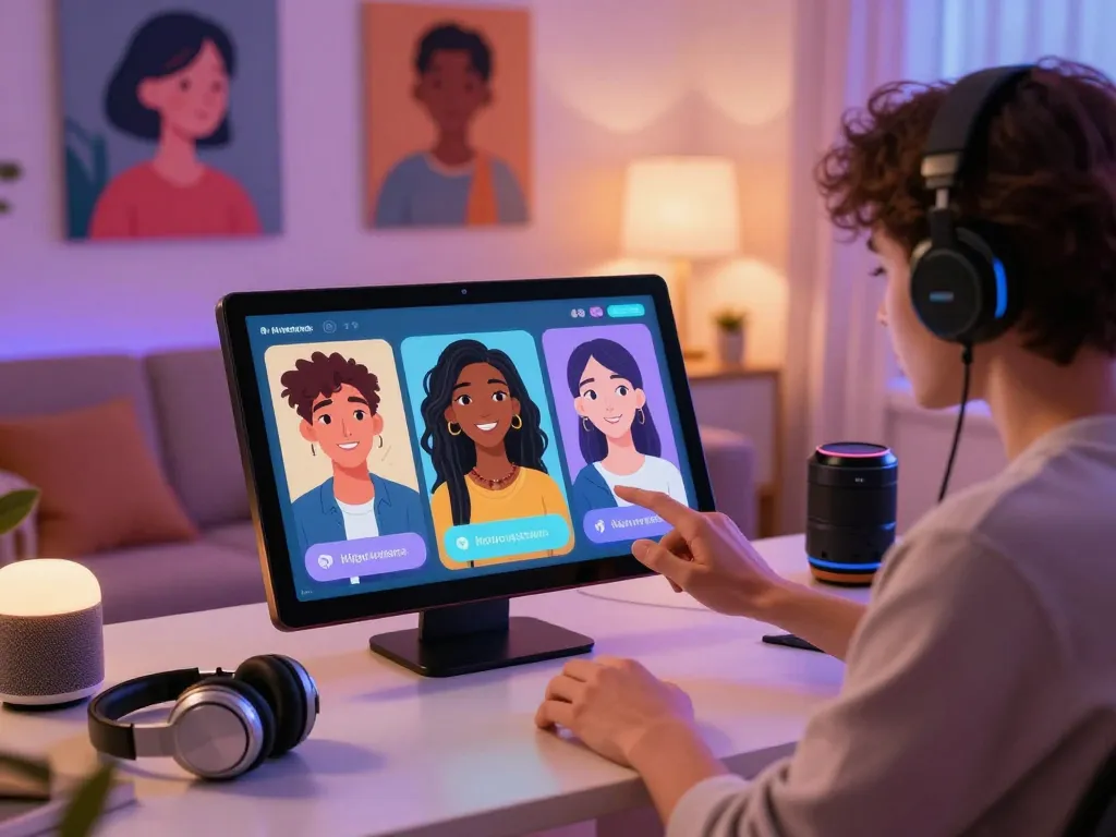 Engaging interaction with an AI girlfriend chatbot showcasing diverse avatars and modern digital companionship.