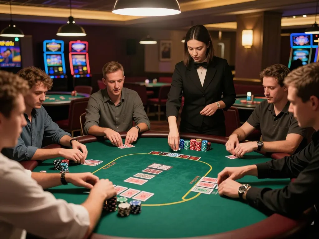 Engaging poker game at G28-t1 casino with players placing bets and dealer managing cards.