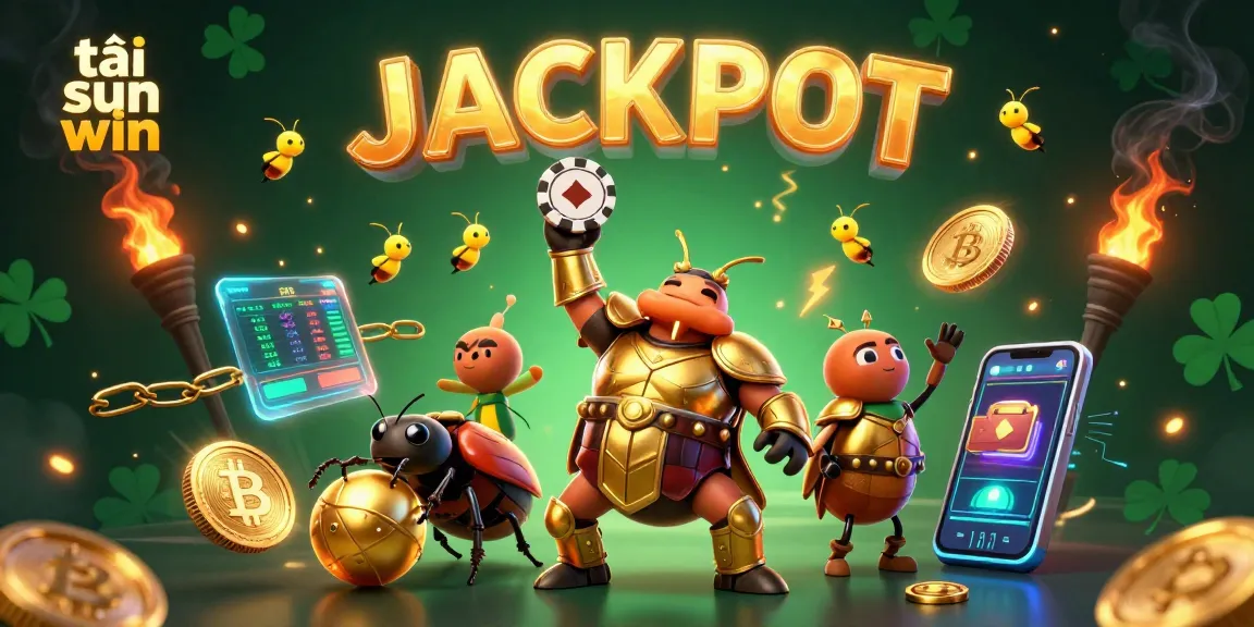 Play and win with exciting cash prizes at tải sun win, featuring a vibrant 3D illustration of a cartoon beetle in action.