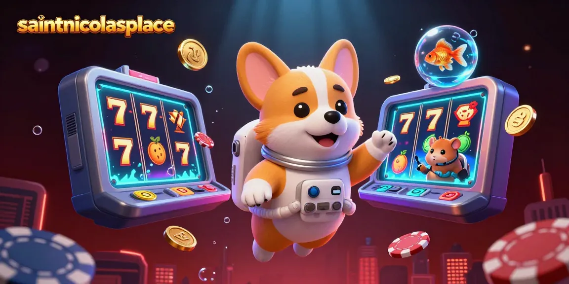 Experience excitement at saintnicolasplace, where floating poker chips and colorful slots engage players in thrilling gameplay.