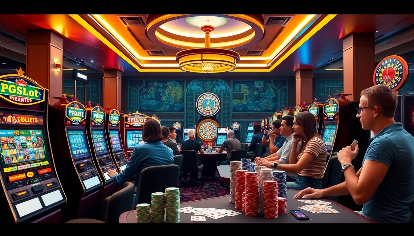 Experience the excitement of PGSlot PGSoft ทางเข้า in a luxurious casino setting filled with vibrant games.