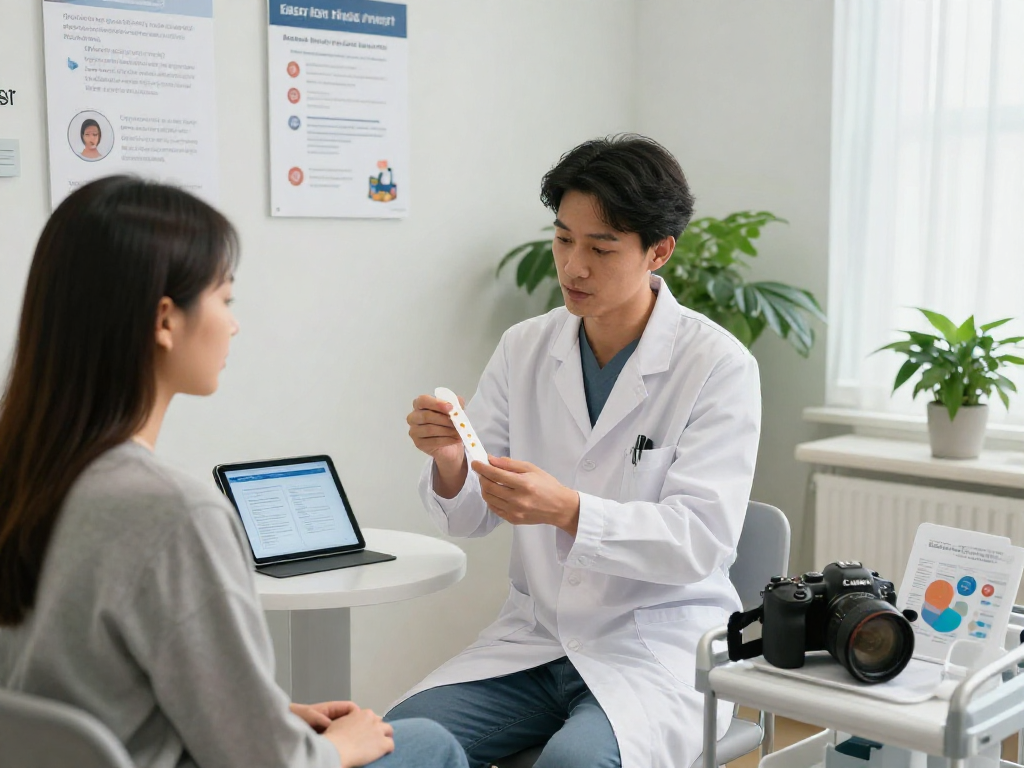 Health professional explaining BPC 157 benefits using Buccal Strips in a clinical setting.
