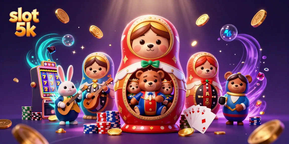 Experience thrilling gameplay with slot 5k, featuring vibrant animated characters, colorful chips, and flying coins.