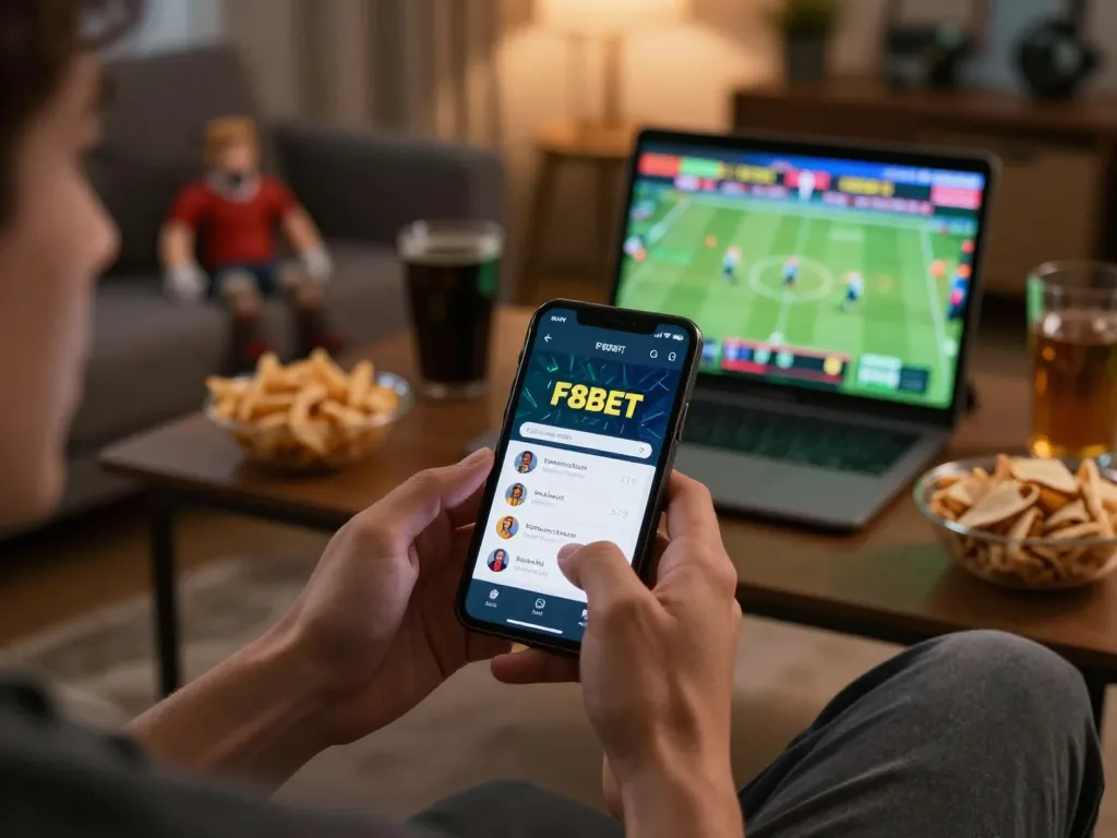 Engaged user placing bets on F8BET mobile app during a live sports game.