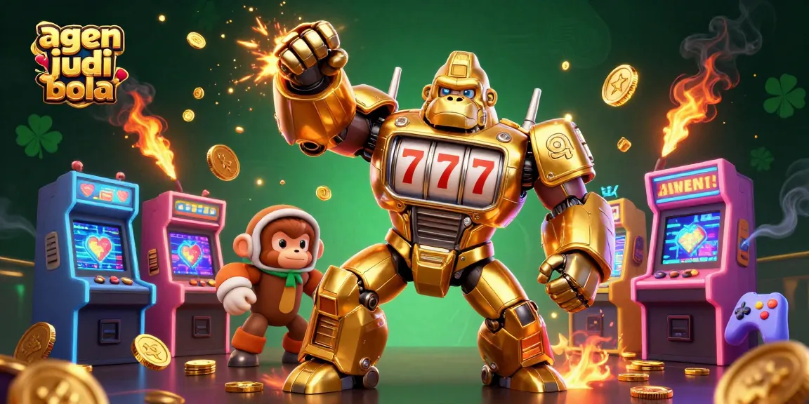 Engage in agen judi bola with a dynamic golden gorilla mech and arcade elements.