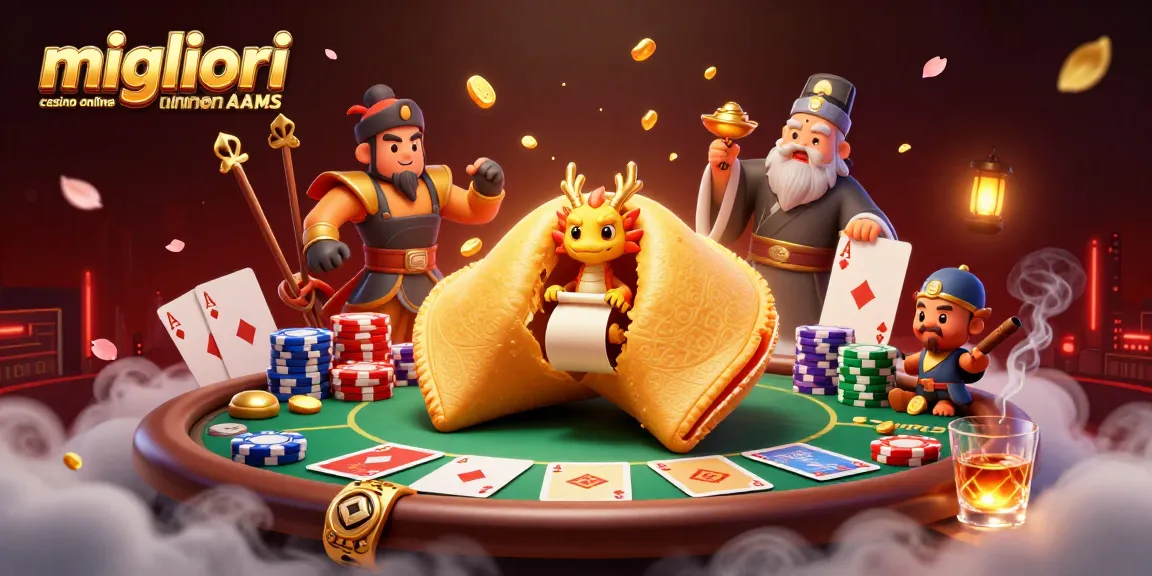 Gioca nei migliori casino online non AAMS con un cookie della fortuna e draghi saggi in un'illustrazione dettagliata
