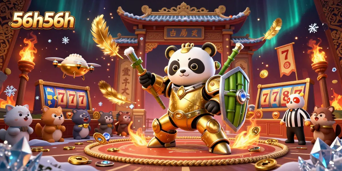 Engage in thrilling gameplay with 56h56h at a vibrant 3D casino arena showcasing golden panda excitement.