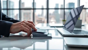 카드깡과 관련된 금융 거래 장면, 현대 사무실 분위기 전달