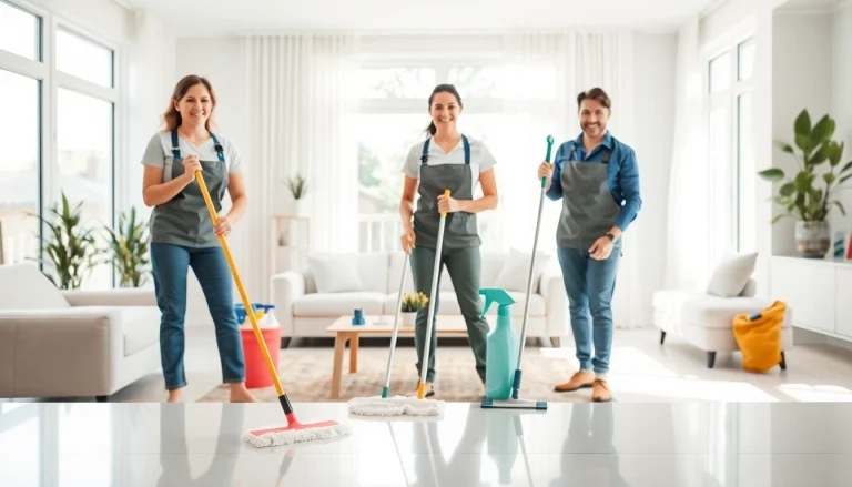 Efficient cleaning service team transforming a bright modern home with sparkling results.