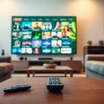 Experience iron iptv with a stylish living room featuring a vibrant projector screen.