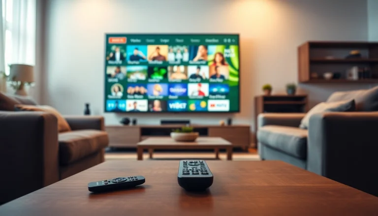 Experience iron iptv with a stylish living room featuring a vibrant projector screen.