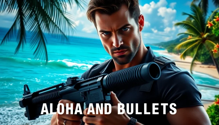 Engaging scene from Aloha and Bullets showing a determined assassin in a tropical Hawaiian setting.