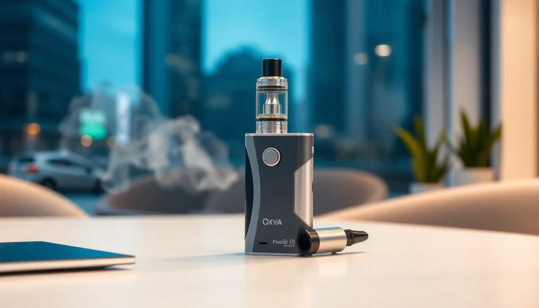 Oxva Verdampfer auf einem modernen Tisch mit sanfter Beleuchtung und rauchigen Akzenten