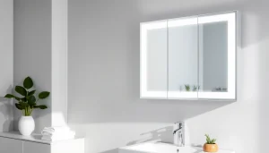 Praktischer spiegelschrank led im modernen Badezimmer mit eleganter Beleuchtung.