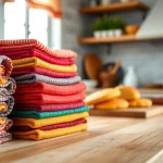 Kwaliteitsvolle kaasdoek gepresenteerd in een warme keuken, benadrukt de textuur en kleur.