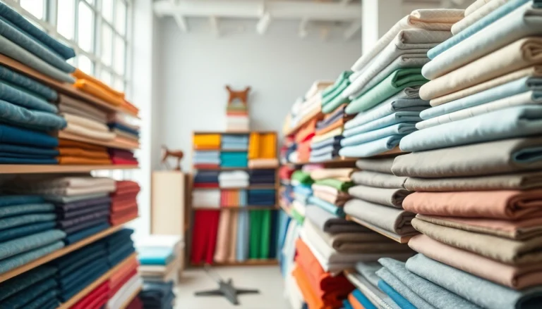 Katoen stoffen prachtig uitgestald in een lichte stoffenwinkel met verschillende kleuren en texturen.