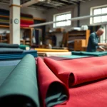 Creëer kleding met Punta di Roma stoffen in een professionele textielwerkplaats.