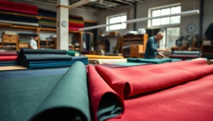 Creëer kleding met Punta di Roma stoffen in een professionele textielwerkplaats.