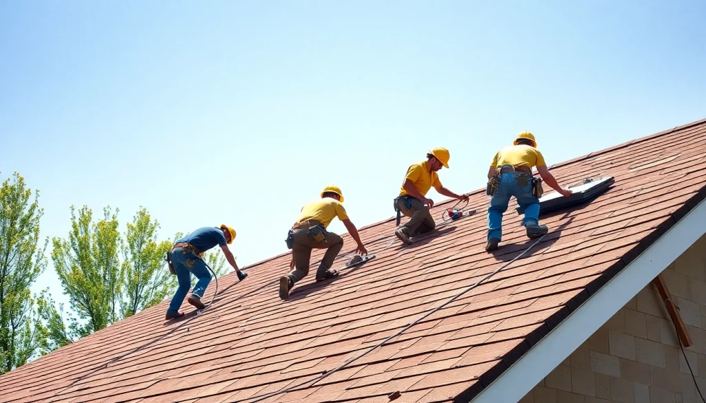 Delivering reliable roofing services with a professional team installing quality shingles on a sunny day.
