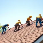 Delivering reliable roofing services with a professional team installing quality shingles on a sunny day.